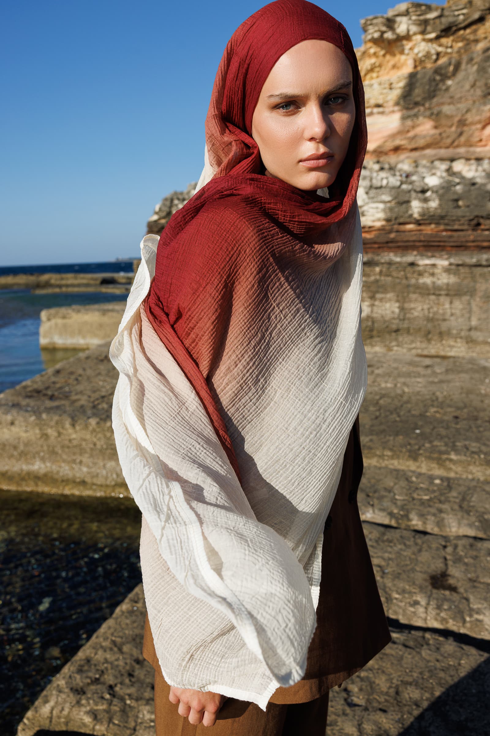 Toptan Degrade Müslin Şal - Ekru