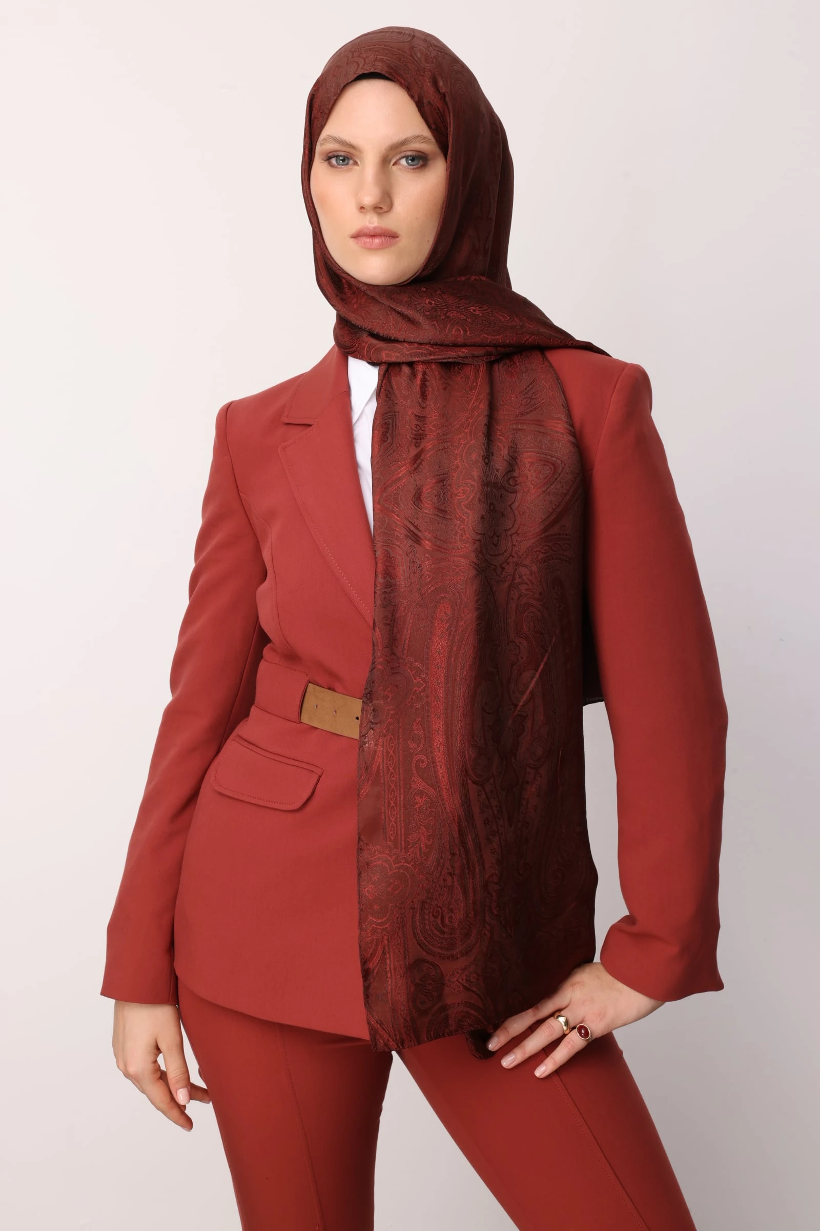 Toptan Liva Desen Shine Line Şal - Acı Kahve-Kahve