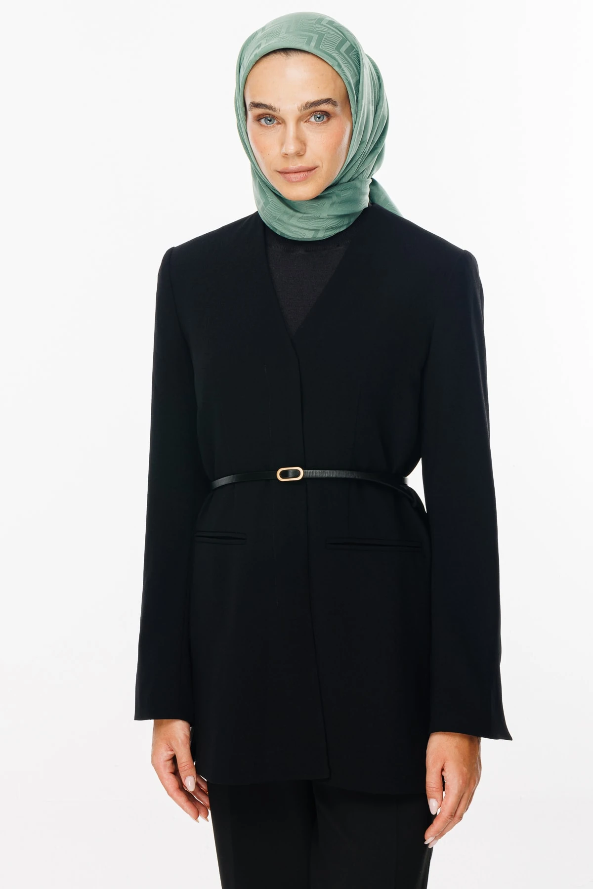 Viora Pattern Silky Jacquard Scarf - Mold Green