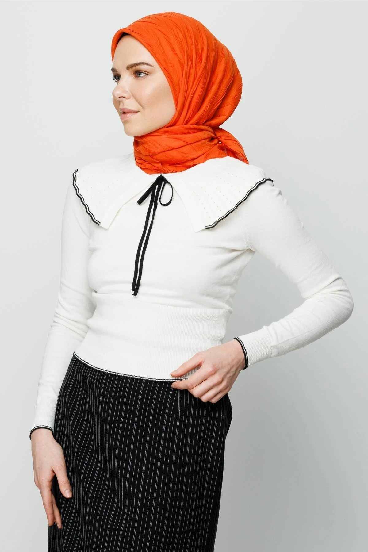 Pleated Bamboo Scarf - Orange