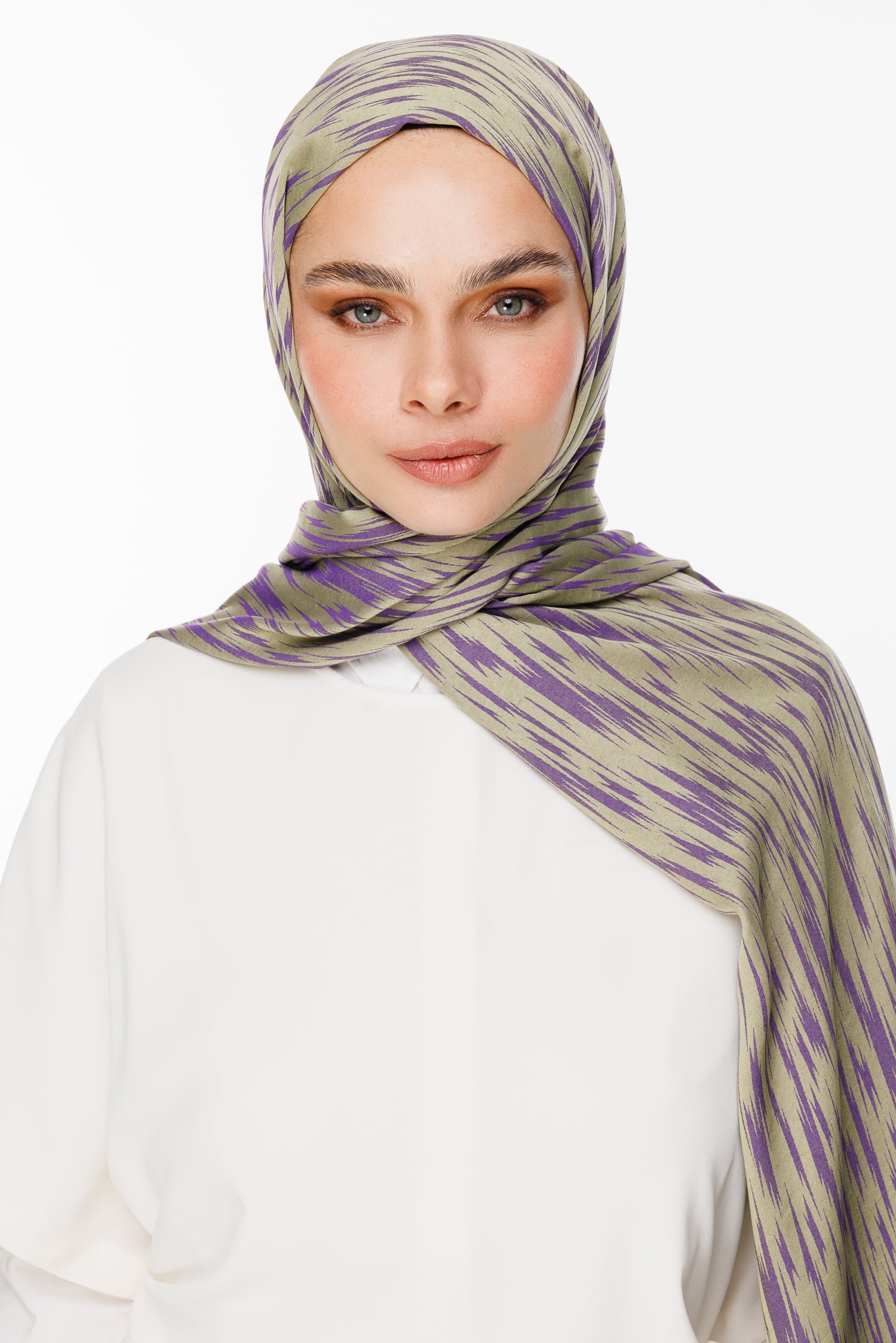 Selis-Pattern Reversible Shawl - Olive-Purple