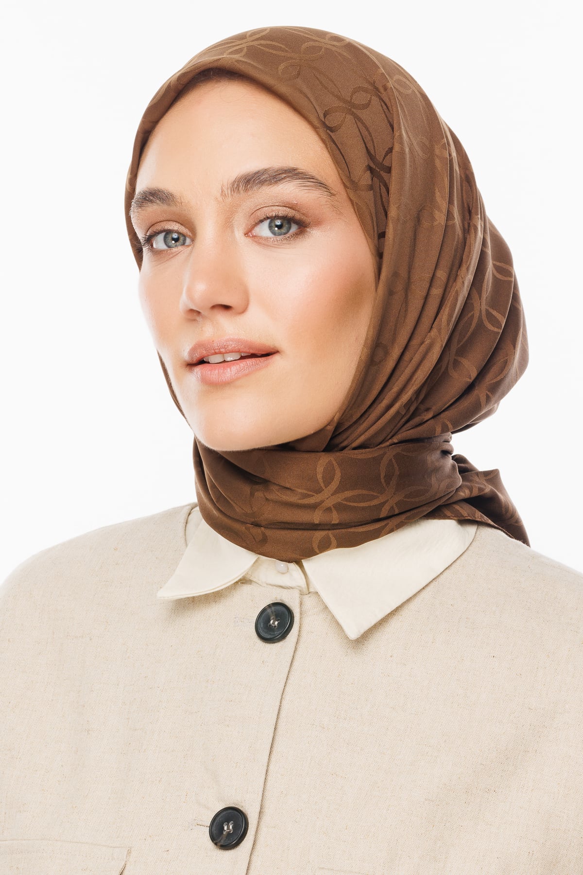 London Pattern Silky Jacquard Scarf - Brown