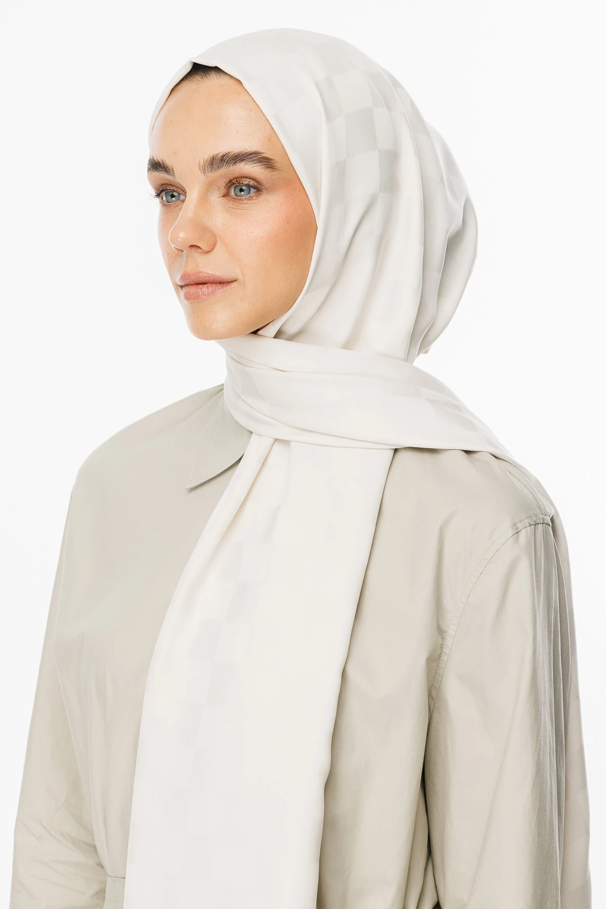 Toptan Dama Desen İpeksi Jakar Şal - İnci