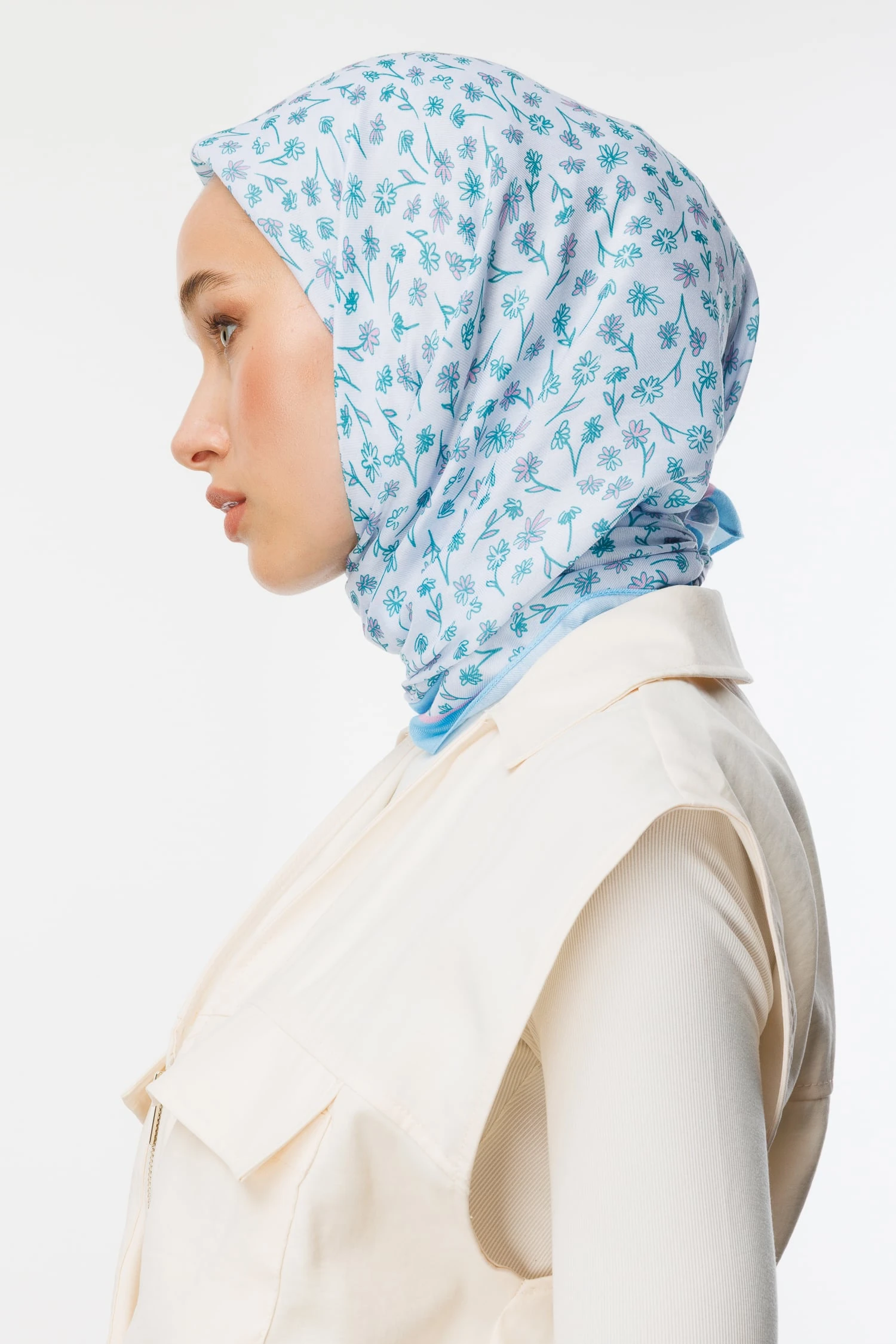 Toptan Minor Desen Pamuk Eşarp - Bebe Mavisi