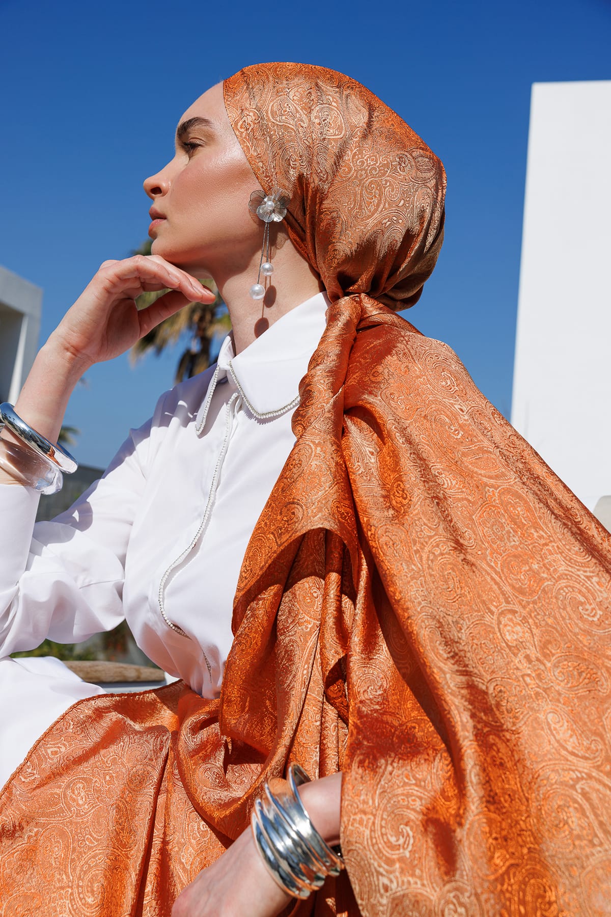 Moren Pattern Shine Line Shawl - Mink-Cinnamon