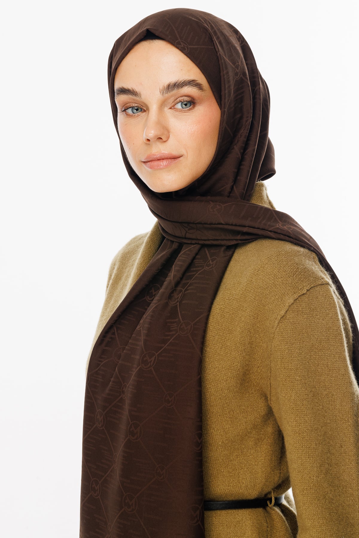 Toptan Moon Is Desen Jakar Şal - Acı Kahve