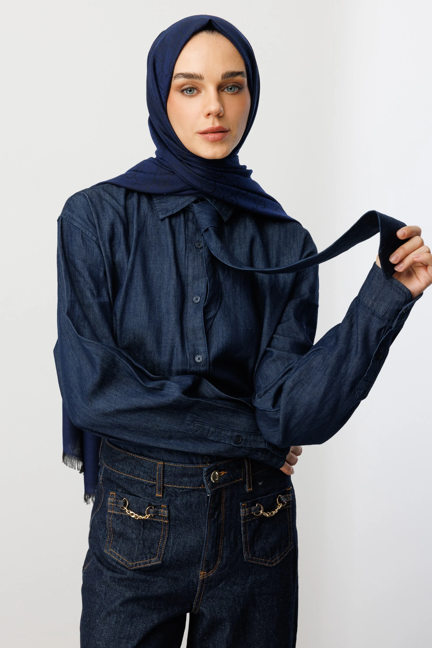 Toptan Yün İpek Şal - Safir