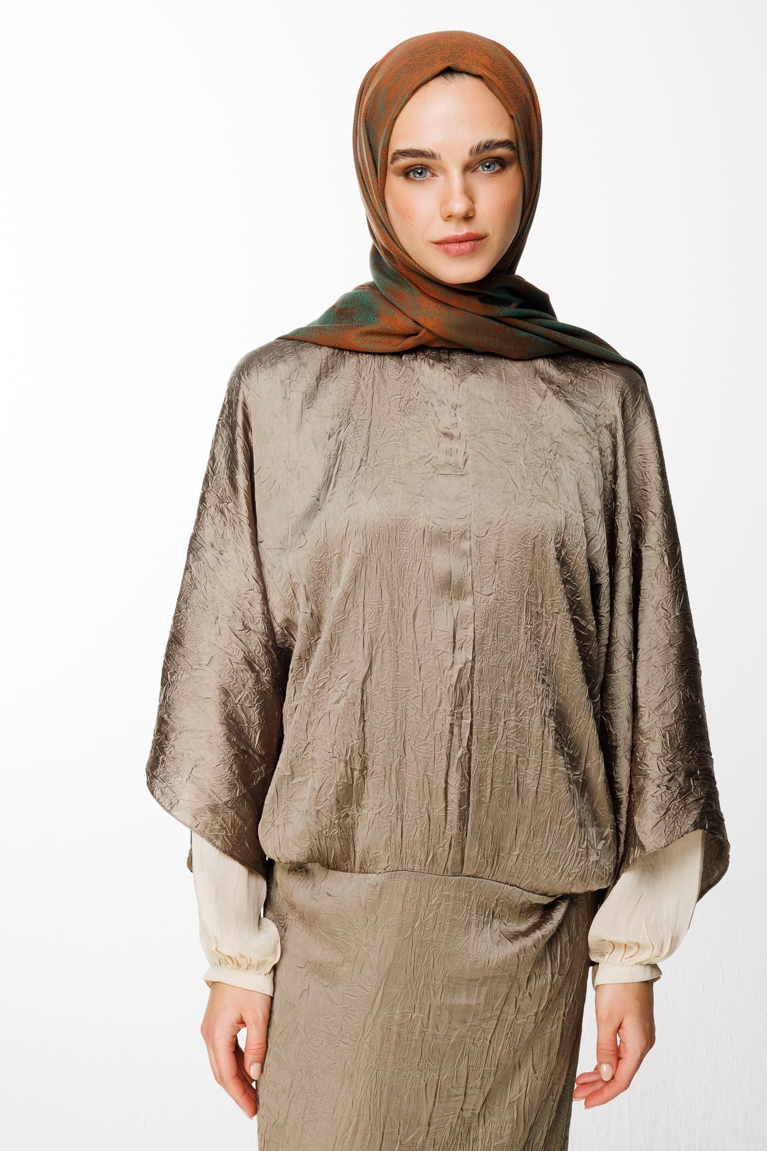 Toptan Sahra Desen Çift Taraflı Şal - Tarçın-Zümrüt