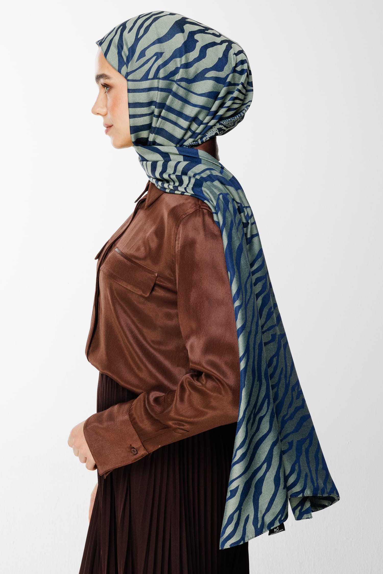 Toptan Riad Desen Çift Taraflı Şal - Lacivert-Su Yeşili