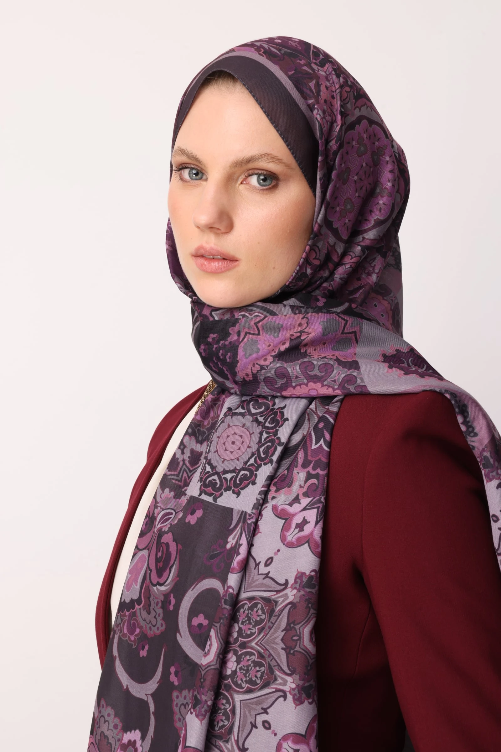 Toptan Solhar Desen Pamuk Şal - Mor