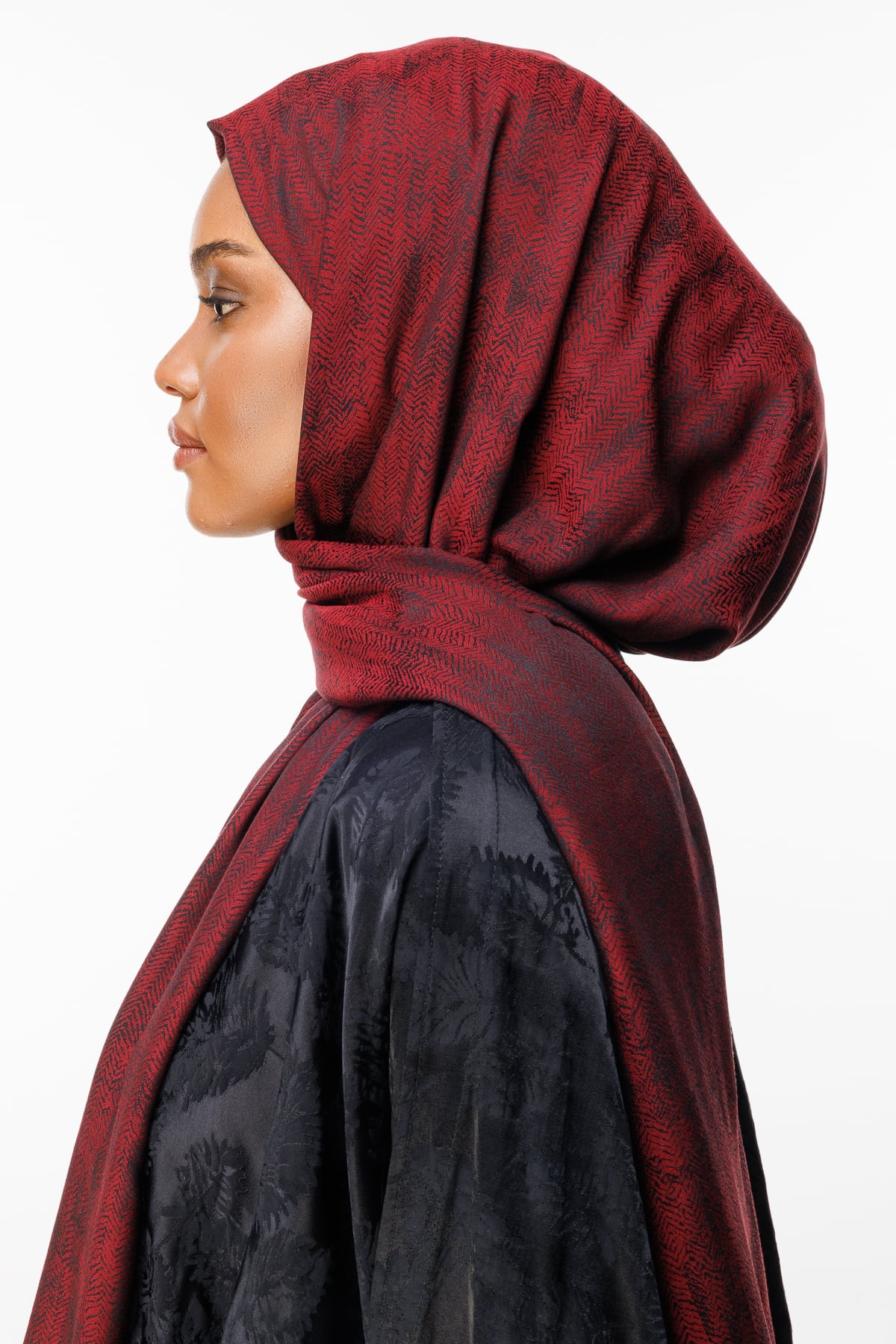 Toptan Sahra Desen Çift Taraflı Şal - Siyah-Bordo