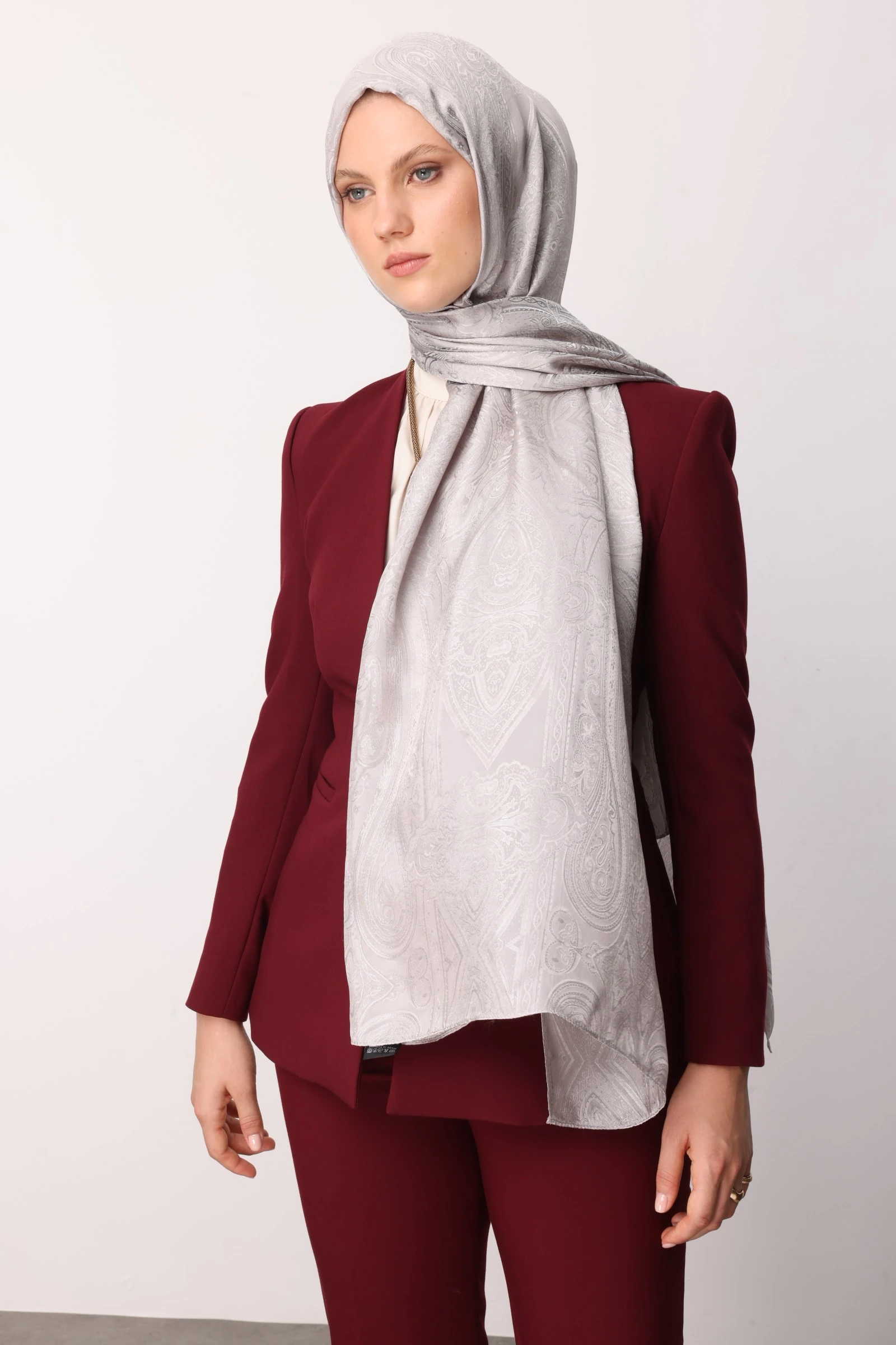 Toptan Liva Desen Shine Line Şal - Vizon-Taş Rengi