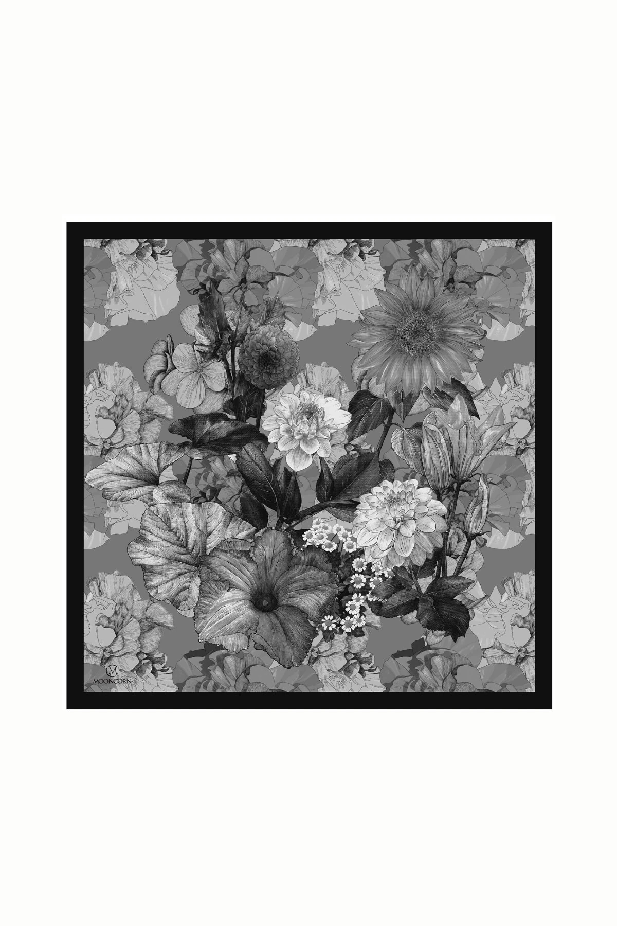 Toptan Floren Desen Pamuk Eşarp - Siyah