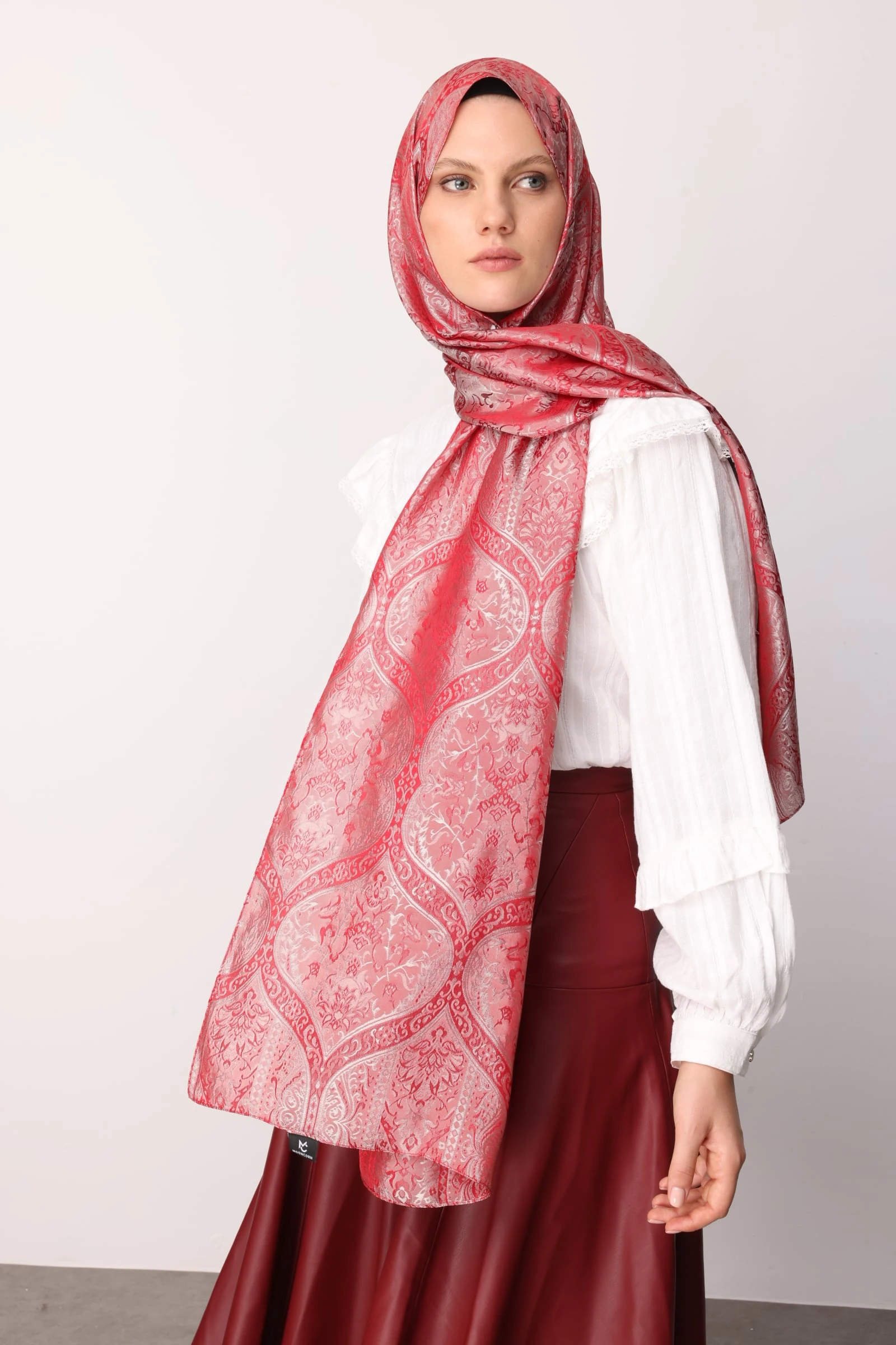 Toptan Soler Desen Shine Line Şal - Bordo-Mint Yeşili