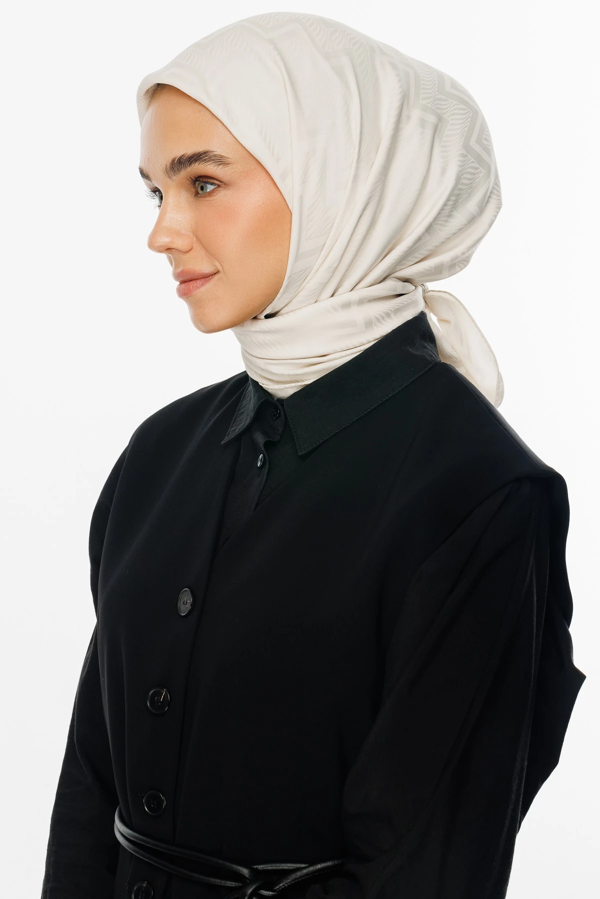 Viora Pattern Silky Jacquard Scarf - Pearl