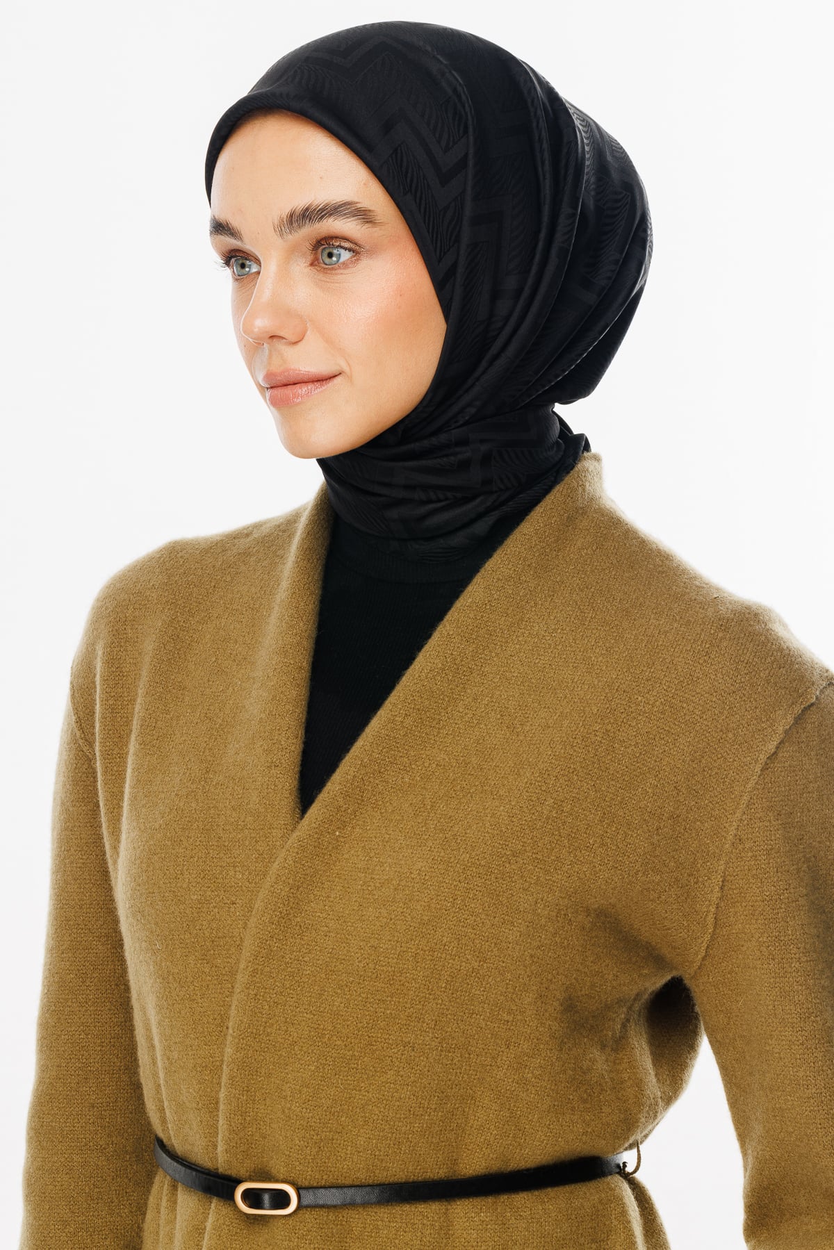 Toptan Viora Desen İpeksi Jakar Eşarp - Siyah