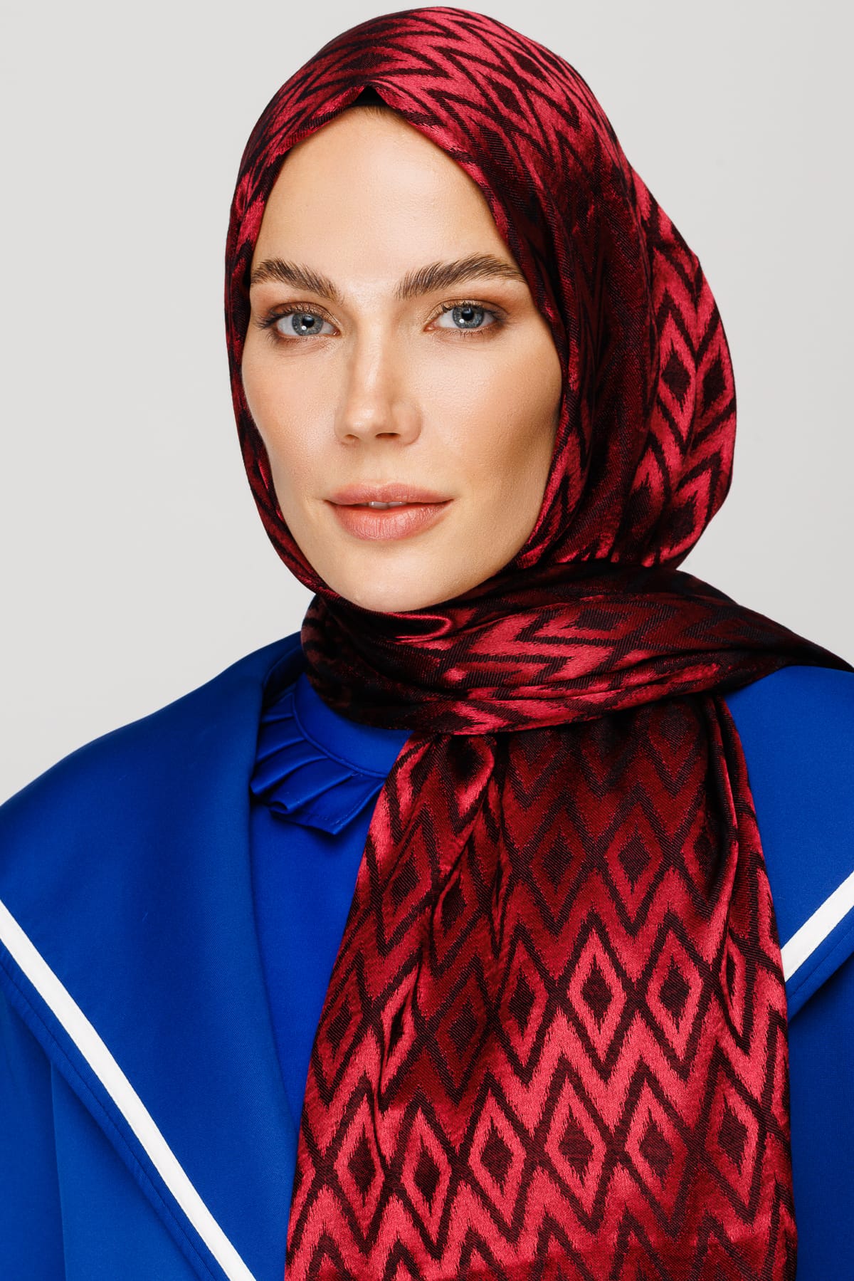 Toptan Karo Desen Parlak Jakar Şal - Bordo