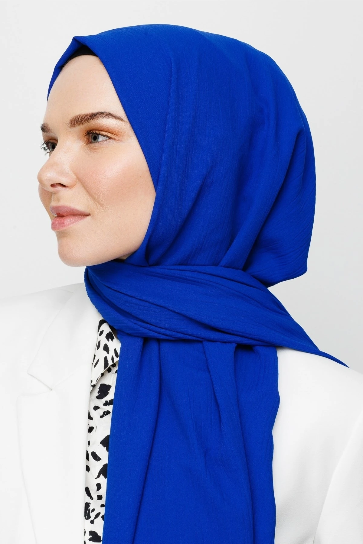 Toptan Krinkıl Medine İpeği Şal - Saks Mavi