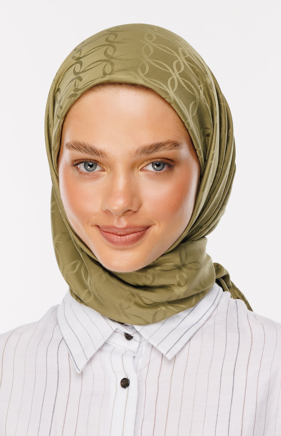 Toptan London Desen İpeksi Jakar Eşarp - Soft Yeşil