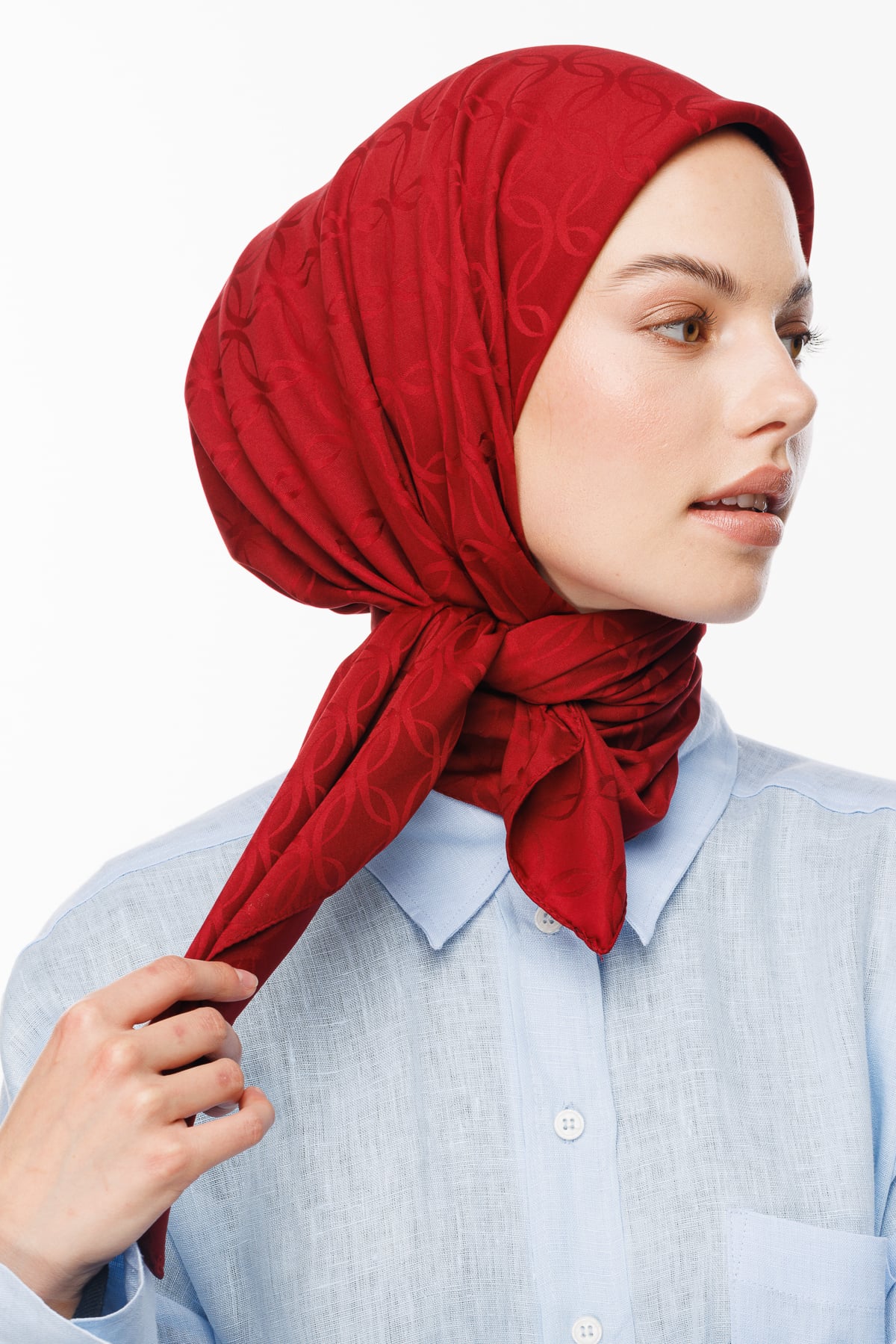 London Pattern Silky Jacquard Scarf - Claret Red