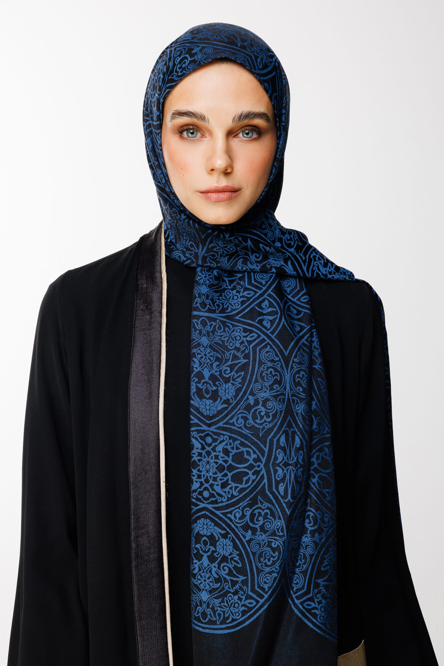 Morocco Pattern Double-Sided Shawl - Black-Indigo