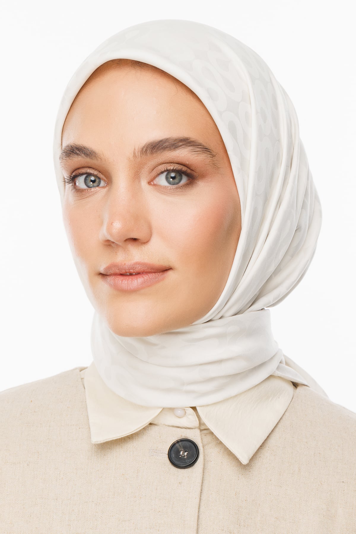 Toptan Moon Desen İpeksi Jakar Eşarp - İnci