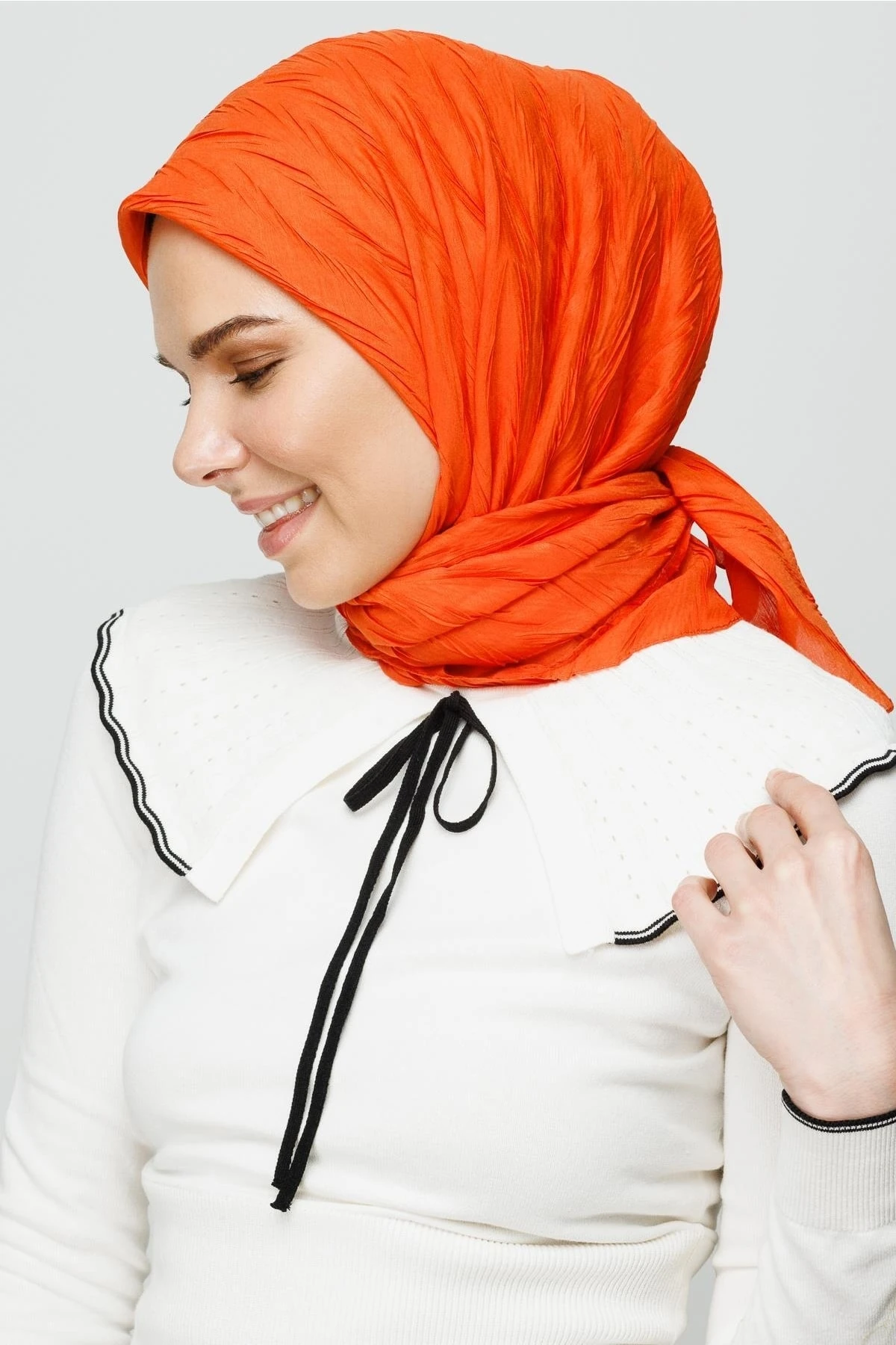Pleated Bamboo Scarf - Orange