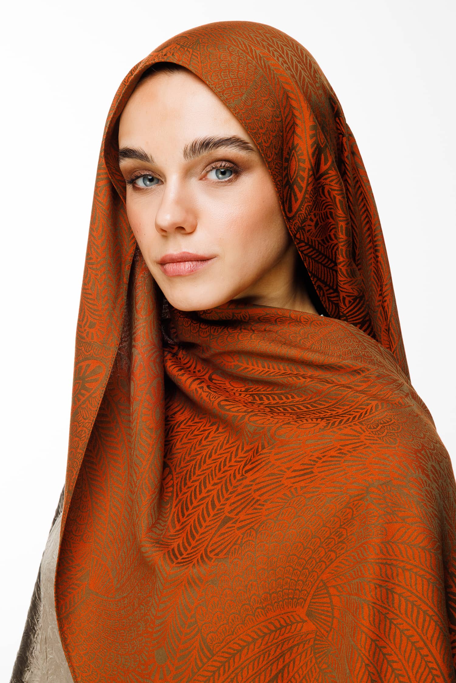 Toptan Mayra Desen Çift Taraflı Şal - Koyu Haki-Tarçın