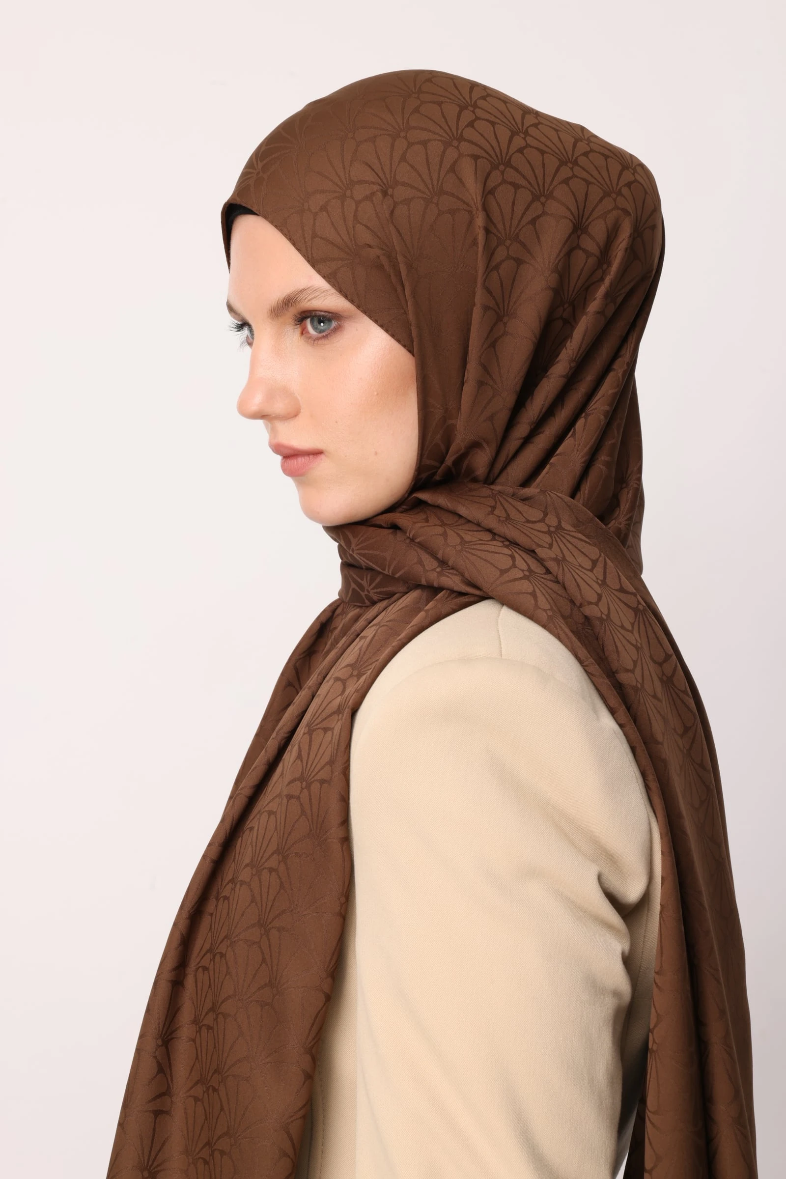 Lotus Pattern Silk Jacquard Shawl - Bitter