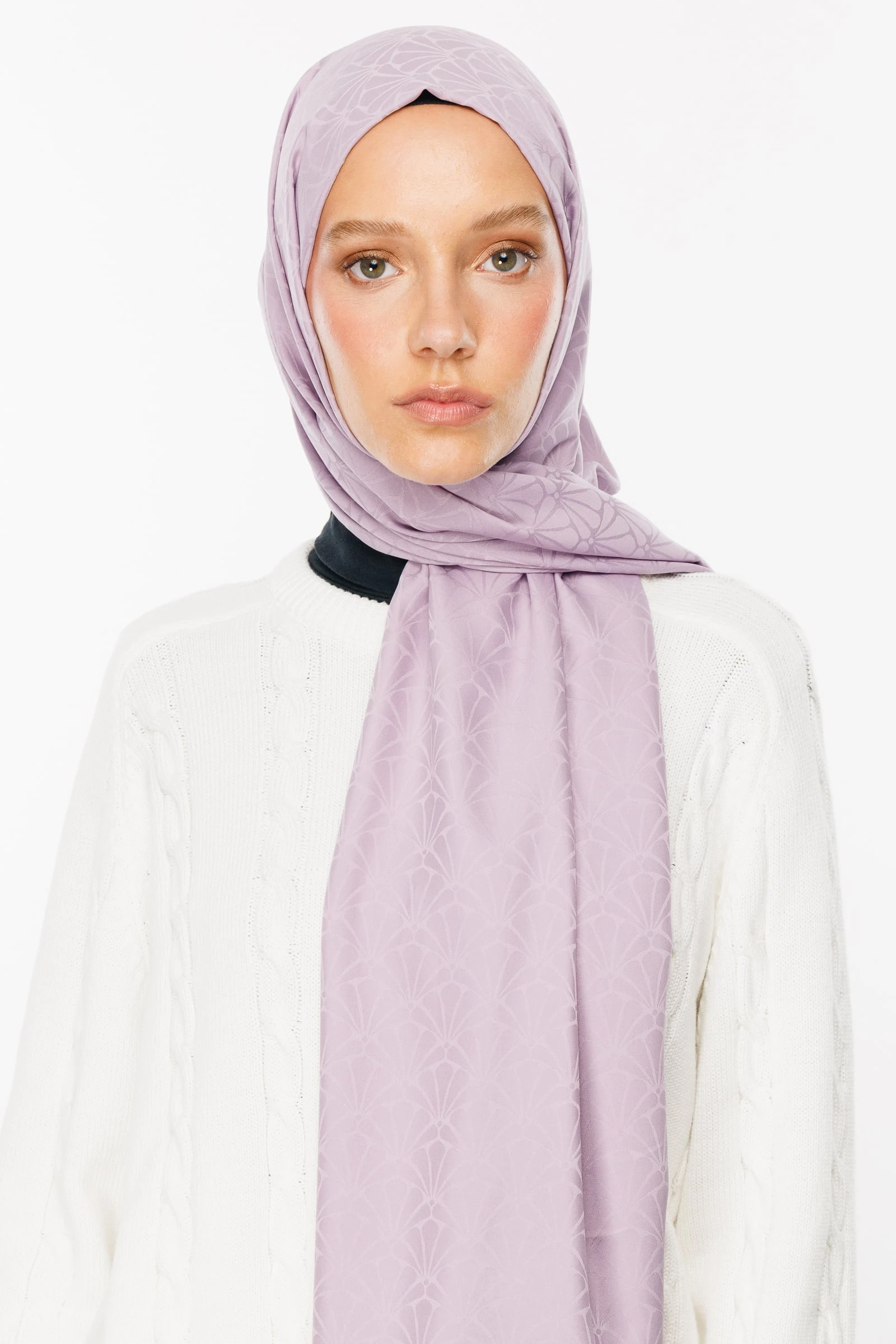 Toptan Lotus Desen İpeksi Jakar Şal - Lila