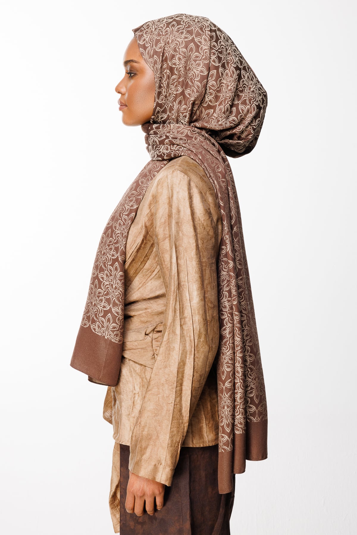 Nora-Pattern Reversible Shawl - Bitter Brown-Beige