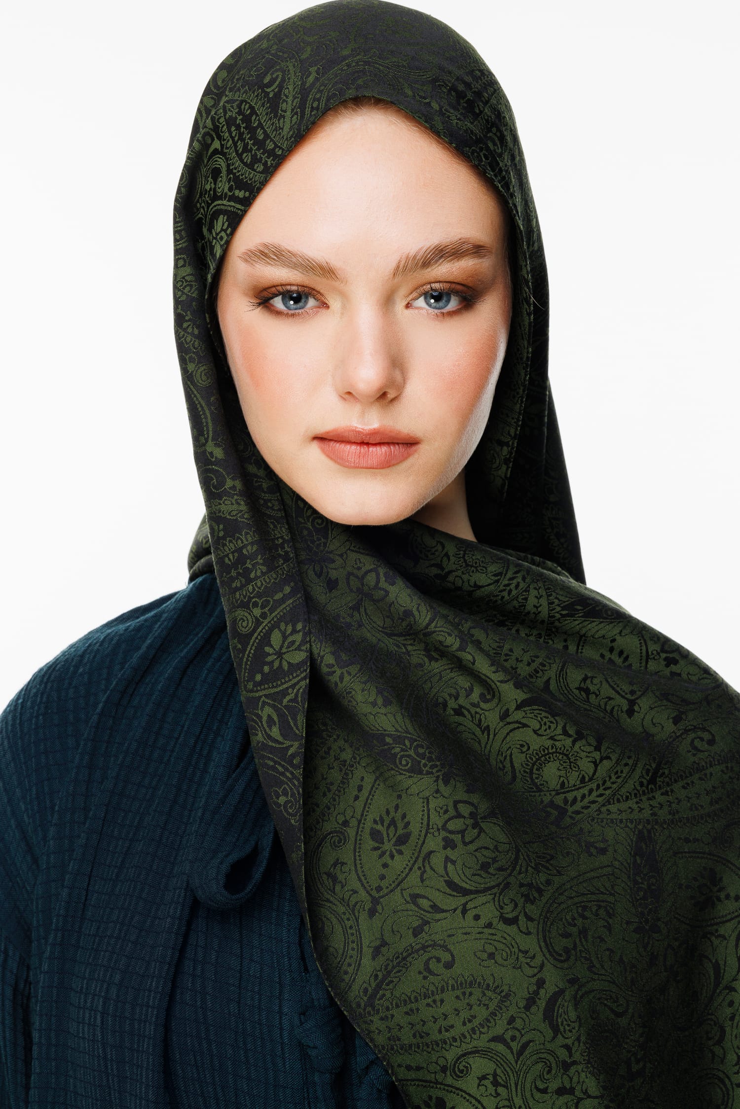 Toptan Velora Desen Çift Taraflı Şal - Siyah-Haki