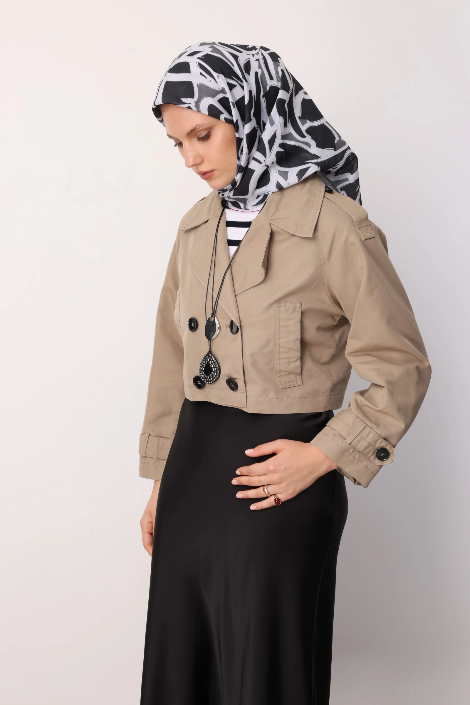 Zyra Patterned Cotton Scarf - Grey