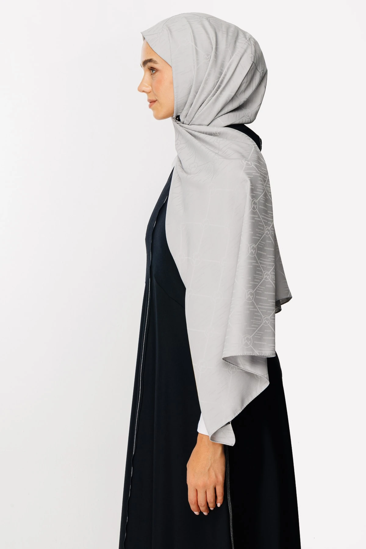 Toptan Moon Is Desen Jakar Şal - Gümüş