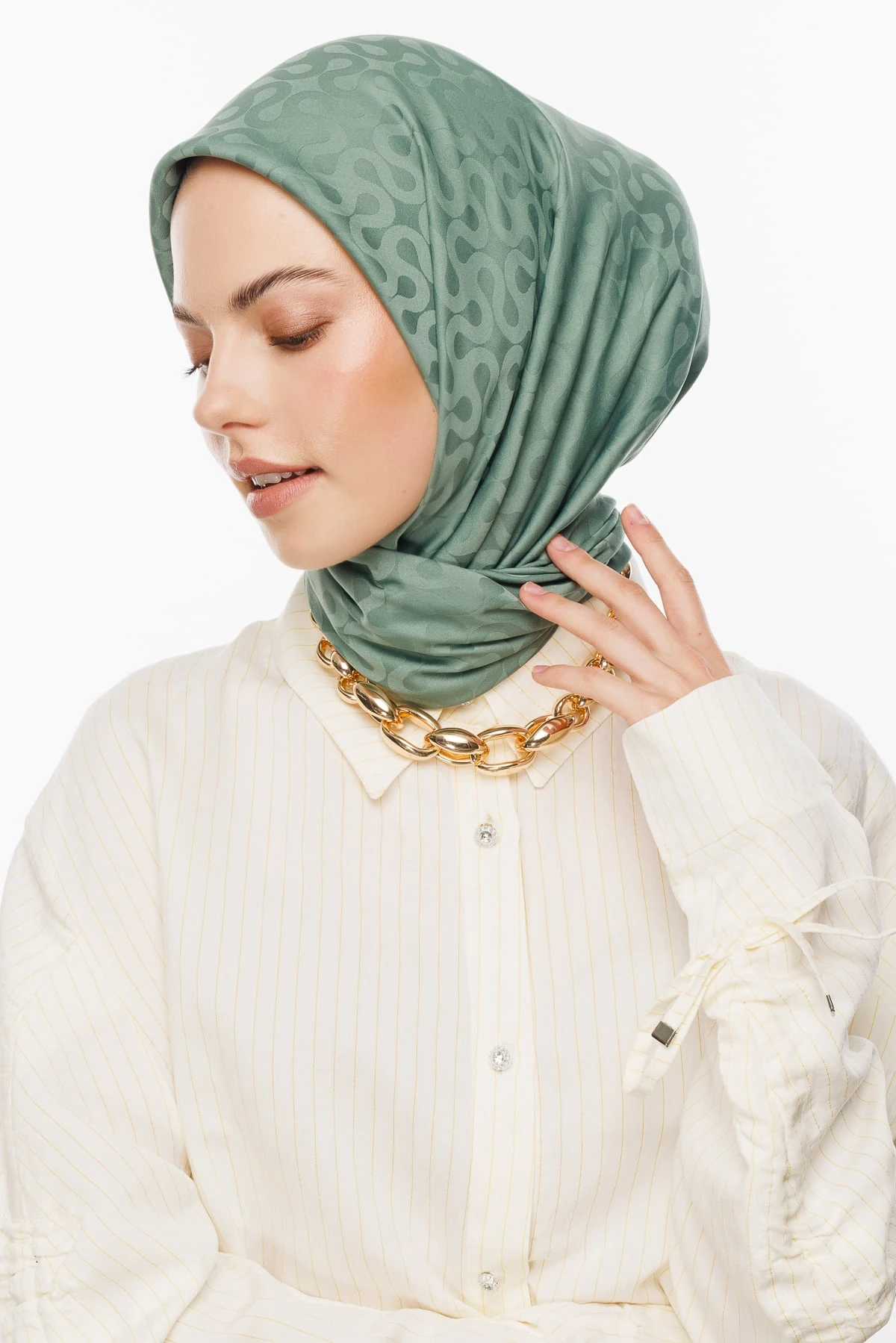 Moon Pattern Silky Jacquard Scarf - Mold Green
