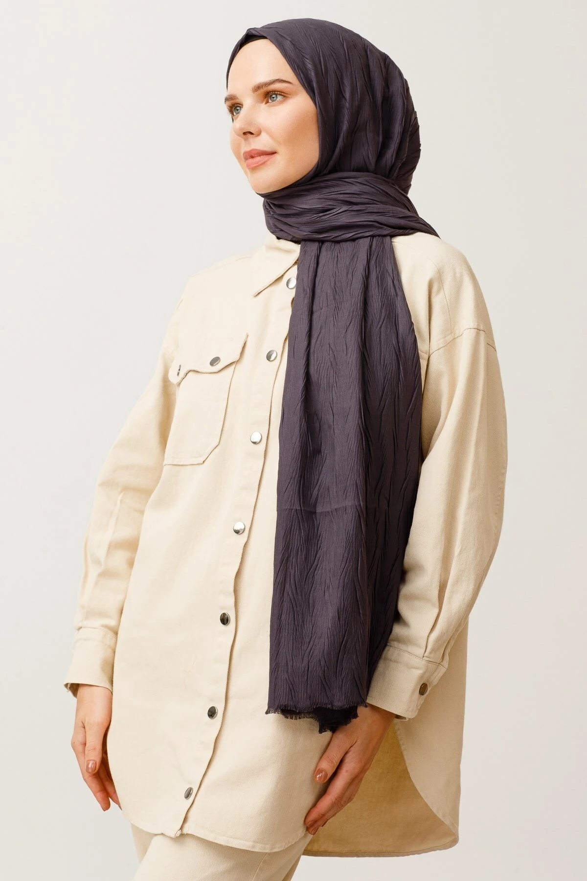Pleated Bamboo Shawl - Fume