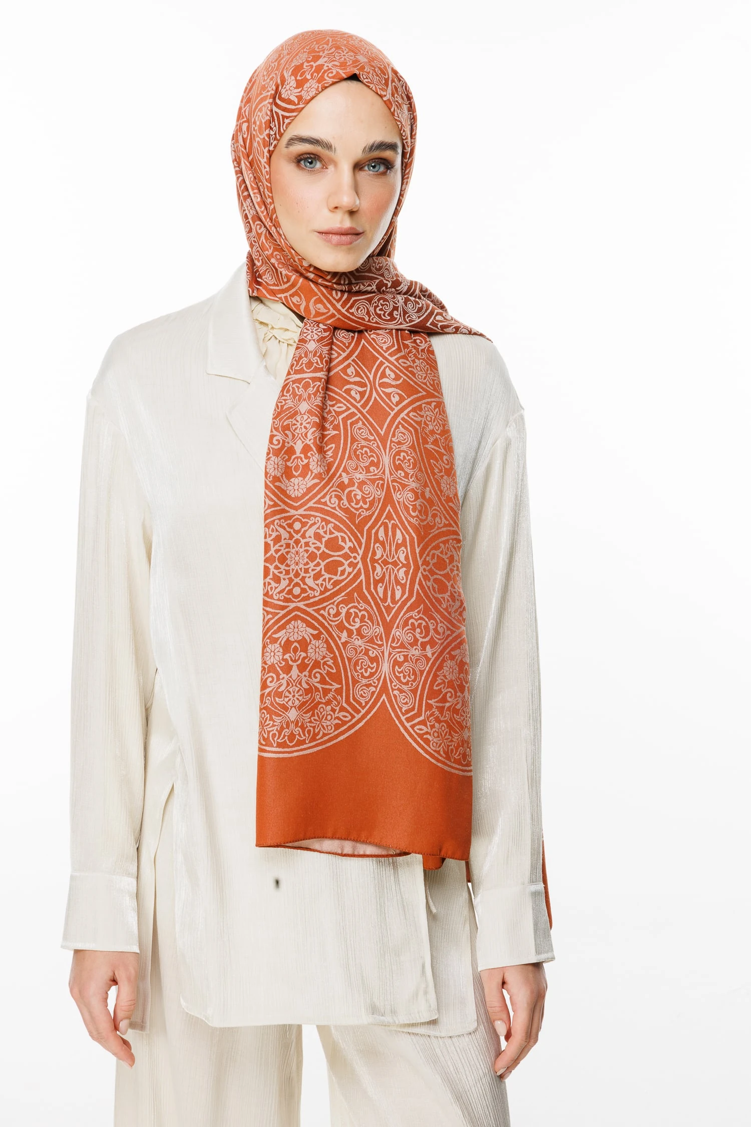 Morocco Pattern Double-Sided Shawl - Mink-Cinnamon