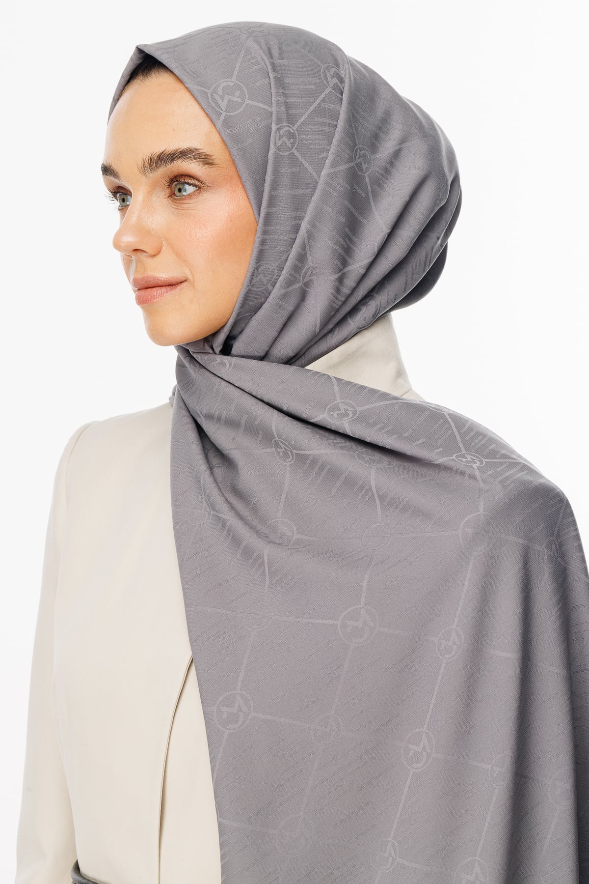 Toptan Moon Is Desen Jakar Şal - Gri