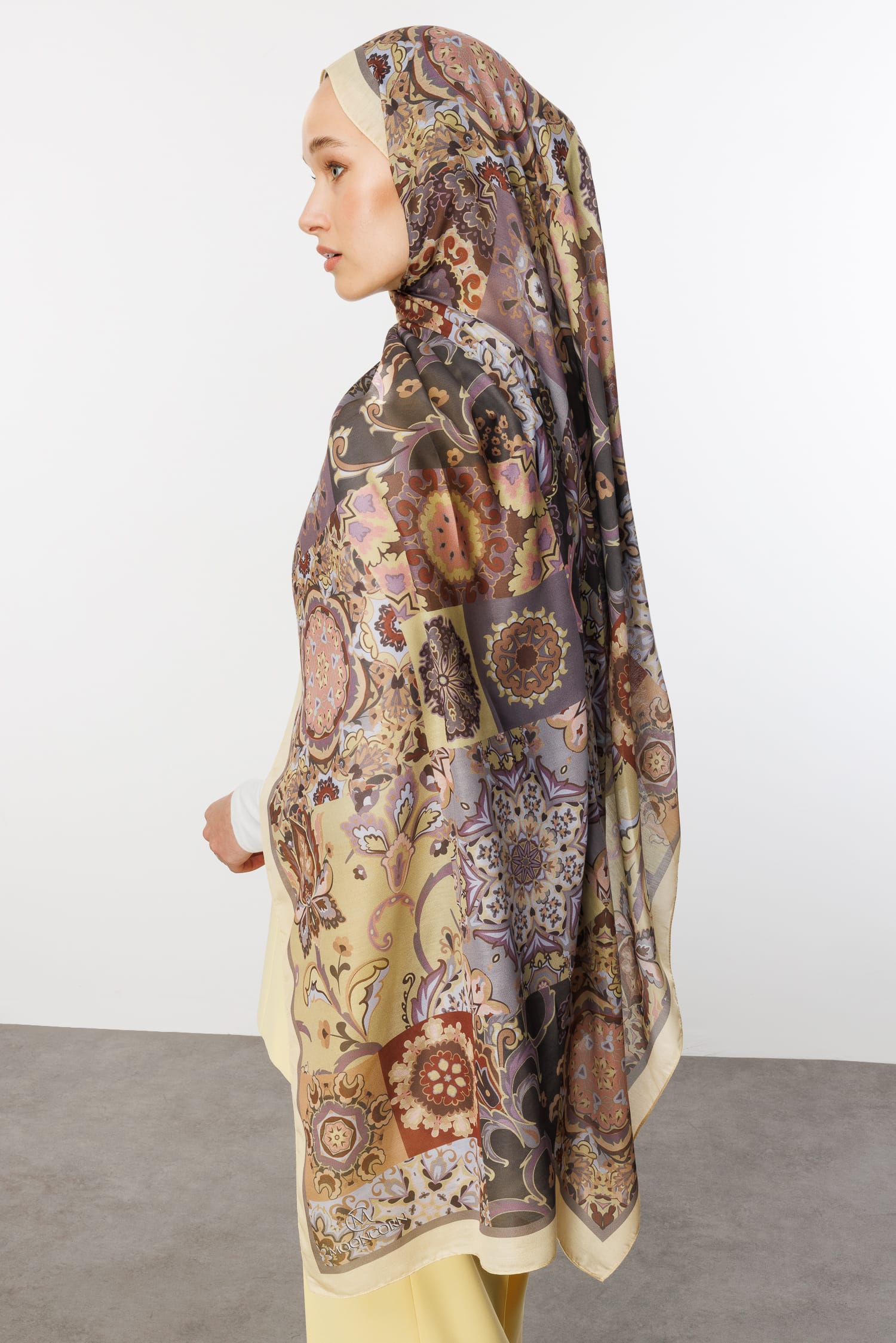 Toptan Solhar Desen Pamuk Şal - Sarı