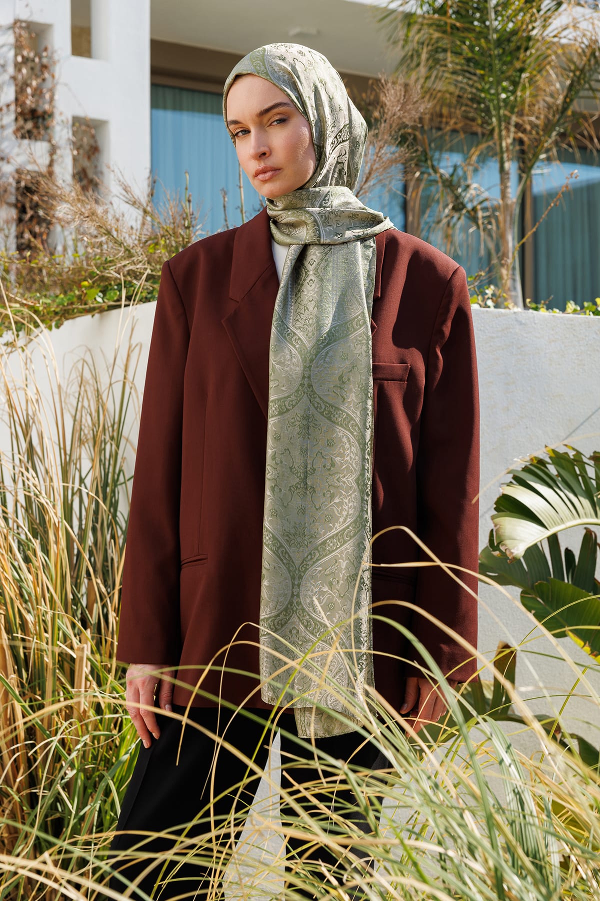 Toptan Soler Desen Shine Line Şal - Haki-Somon