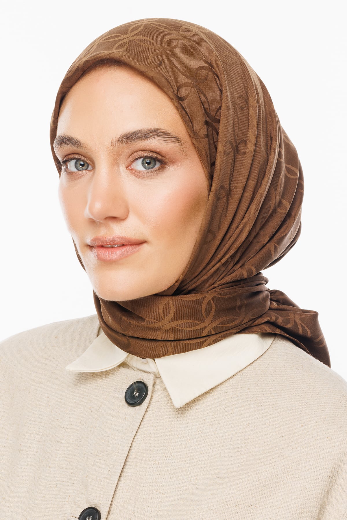 London Pattern Silky Jacquard Scarf - Brown