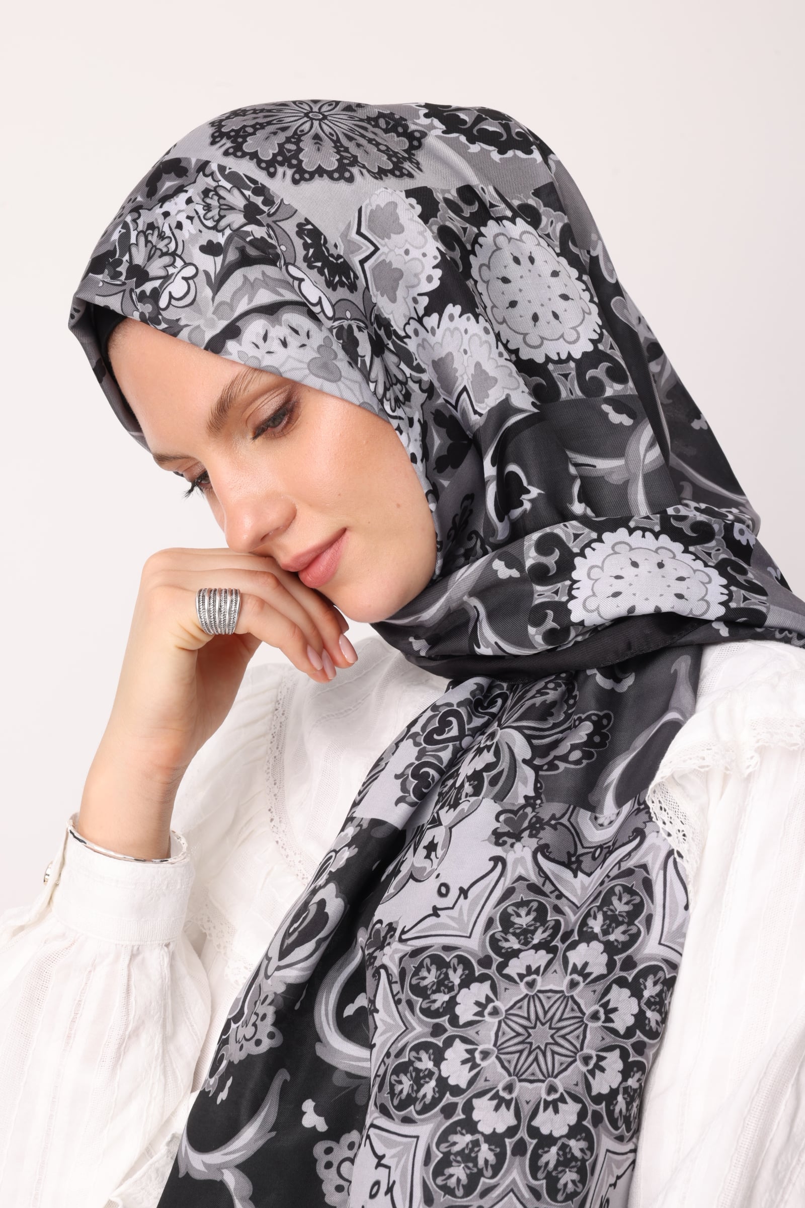 Wholesale Solhar Pattern Cotton Shawl - Black