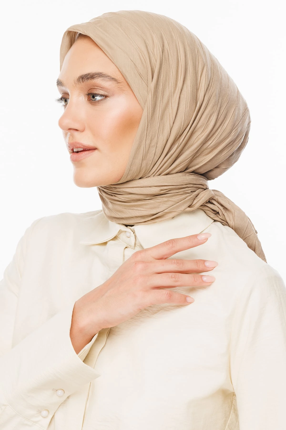 Toptan Piliseli Bambu Eşarp - Latte