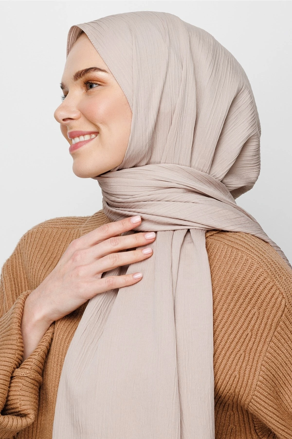 Wholesale Crinkle Medina Silk Shawl - Beige