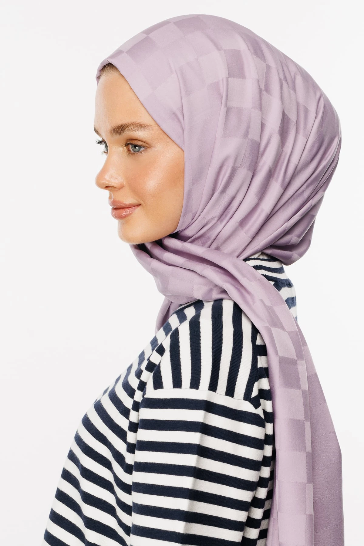 Checkers Pattern Silk Jacquard Shawl - Lilac