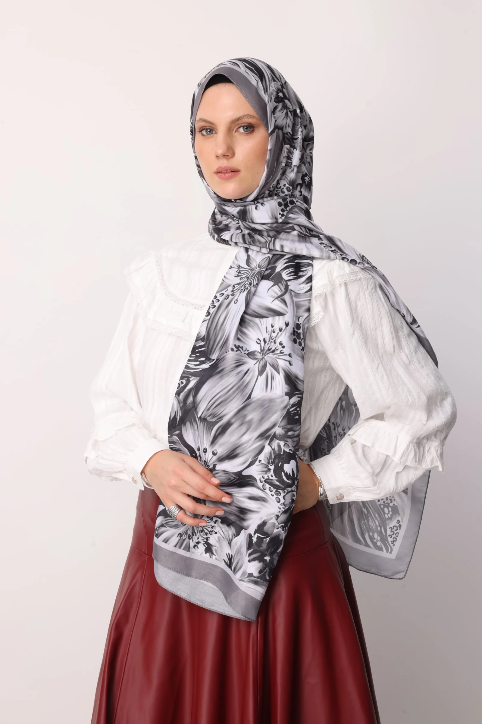 Toptan Larin Desen Pamuk Şal - Gri