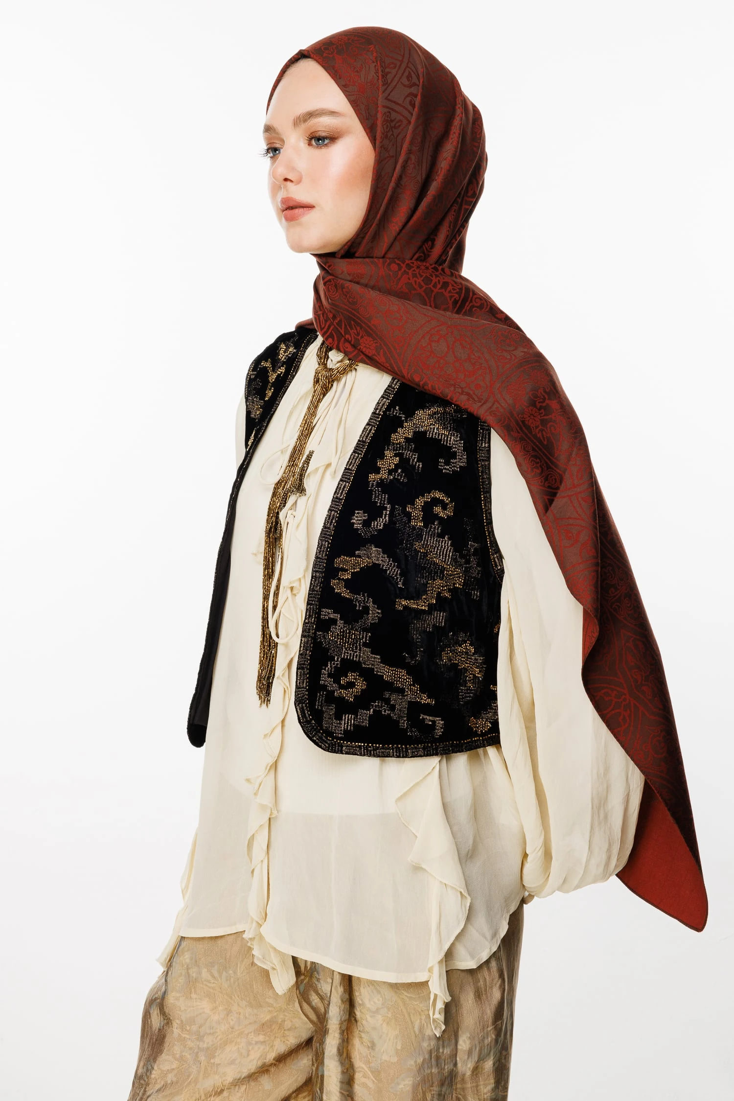 Morocco Pattern Double-Sided Shawl - Bitter Coffee-Coffee