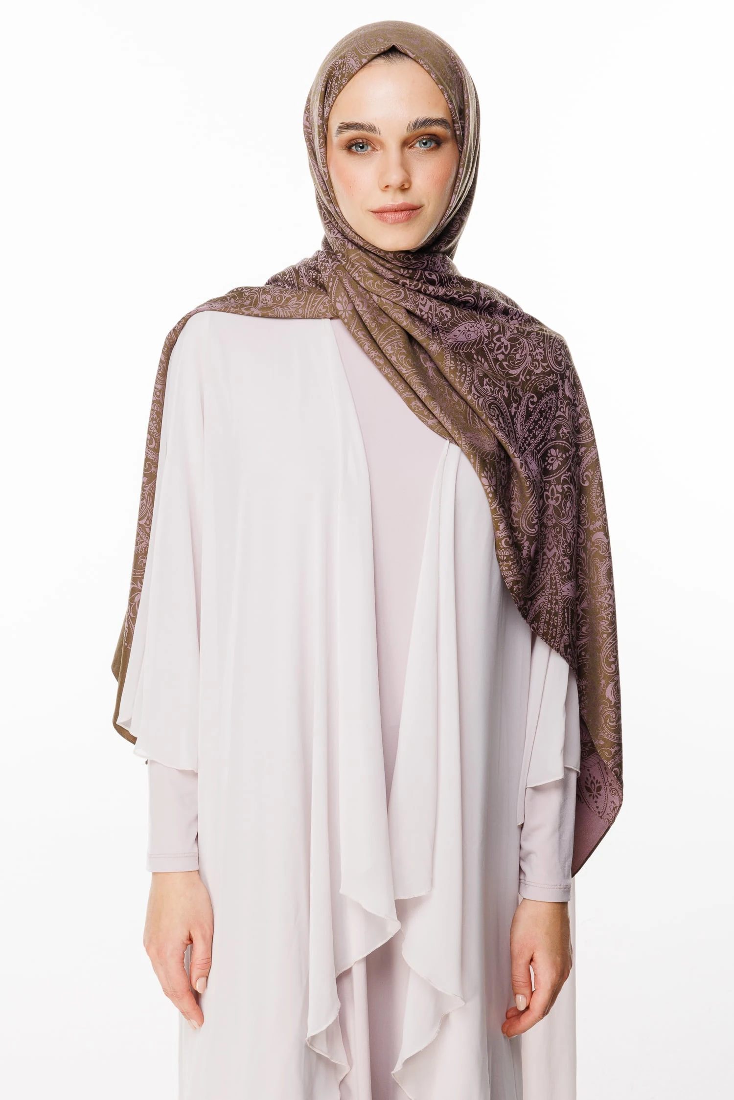 Velora-Pattern Reversible Shawl - Dark Khaki-Dark Dusty Rose