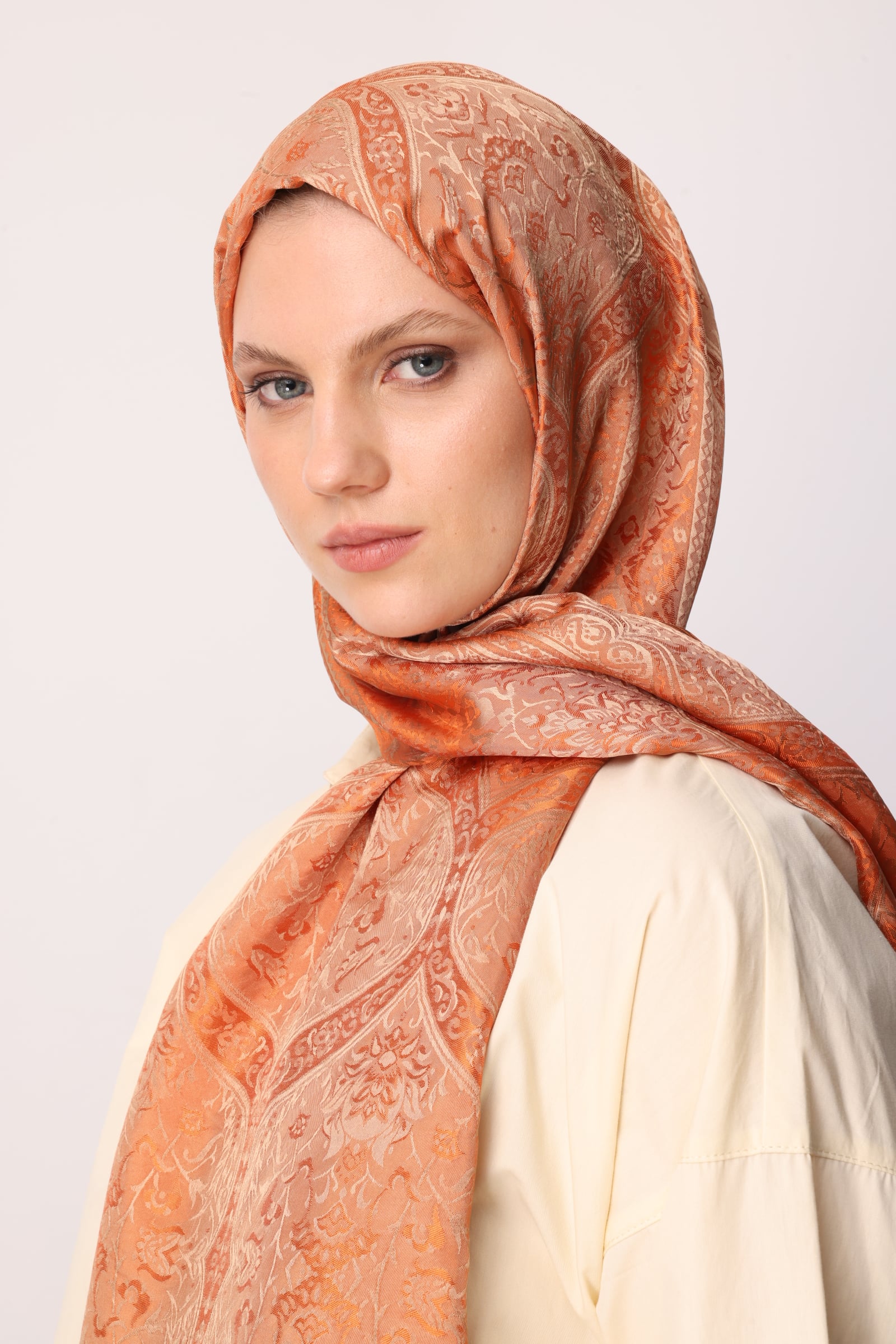 Shline Line Viscose Shawl - Mink-Cinnamon