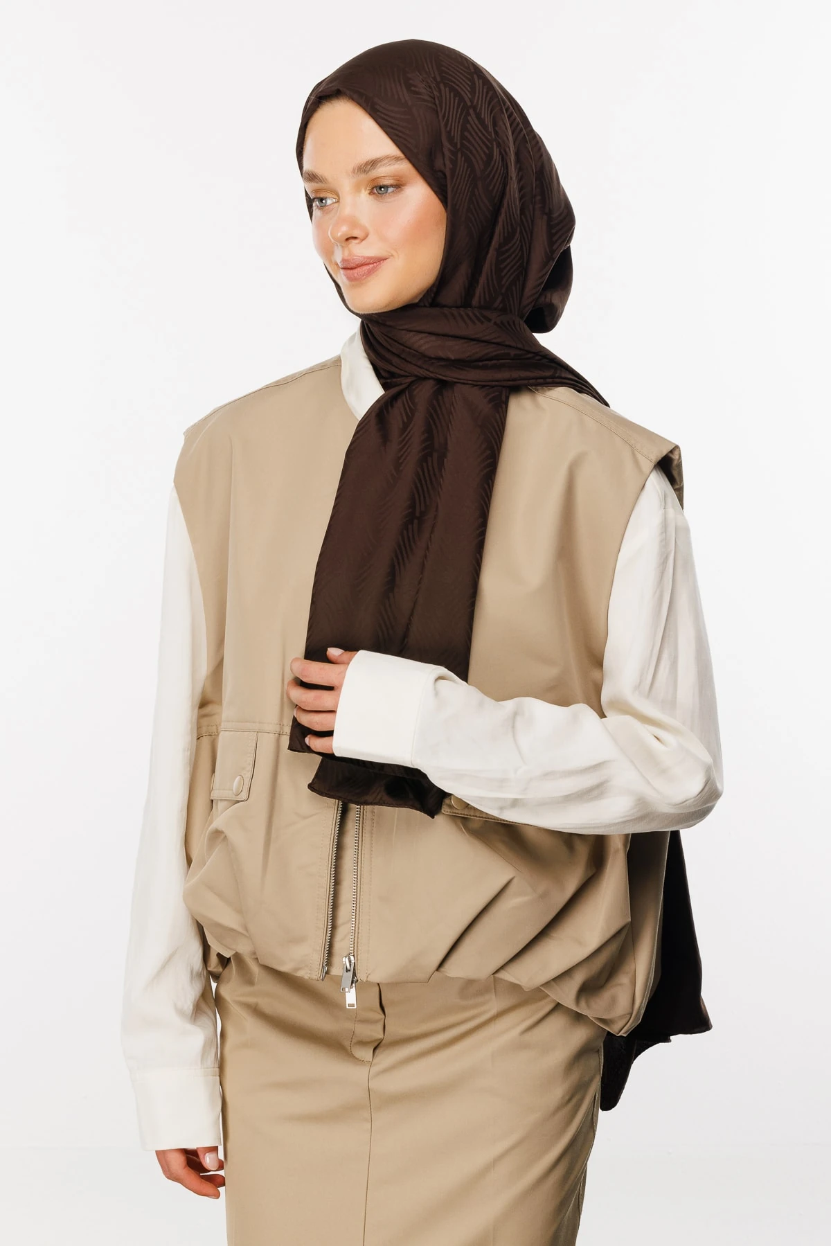 Aura Pattern Silk Jacquard Shawl - Bitter Coffee